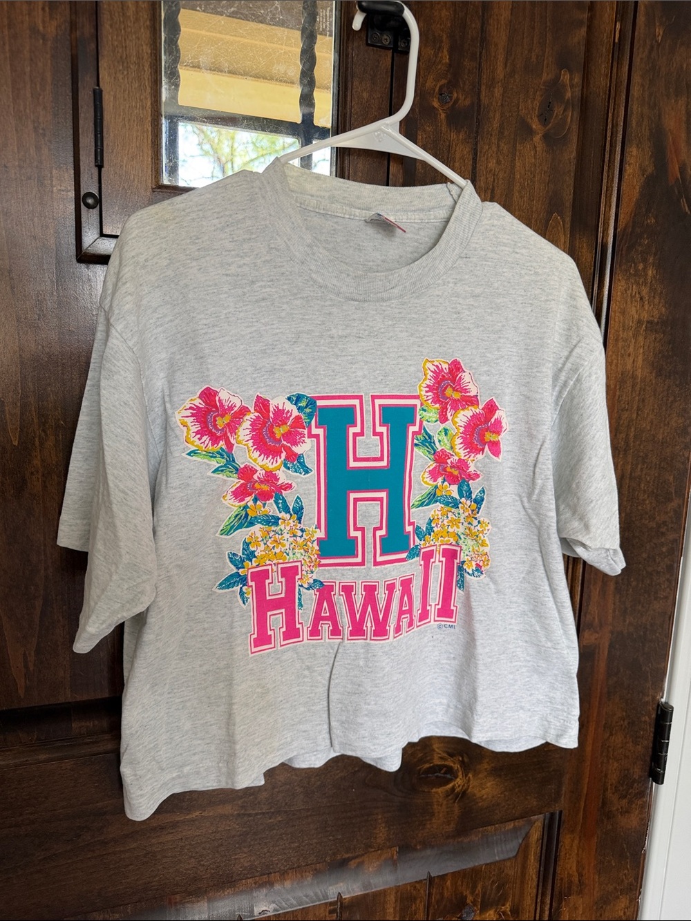 Vintage Hawaii Graphic Tee with Pink Floral Design